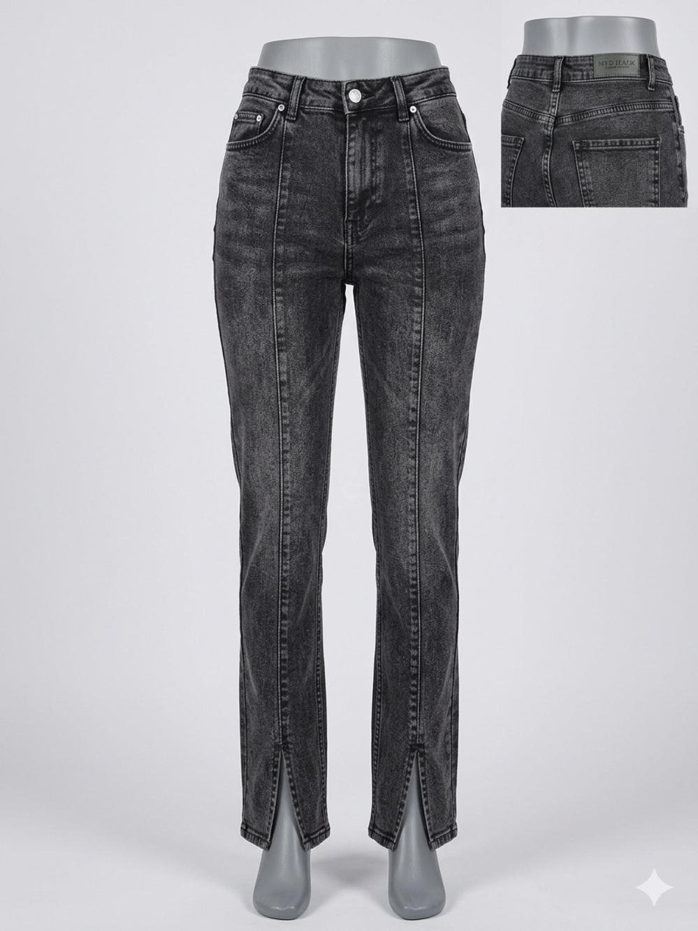 MYD Jeans High-Rise Split-Hem Straight Leg Jeans Washed Black Size 4